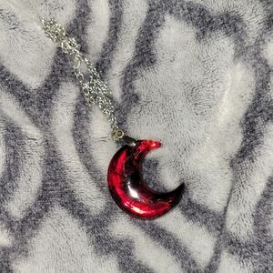 Elegant Red Crescent Moon Pendant Necklace